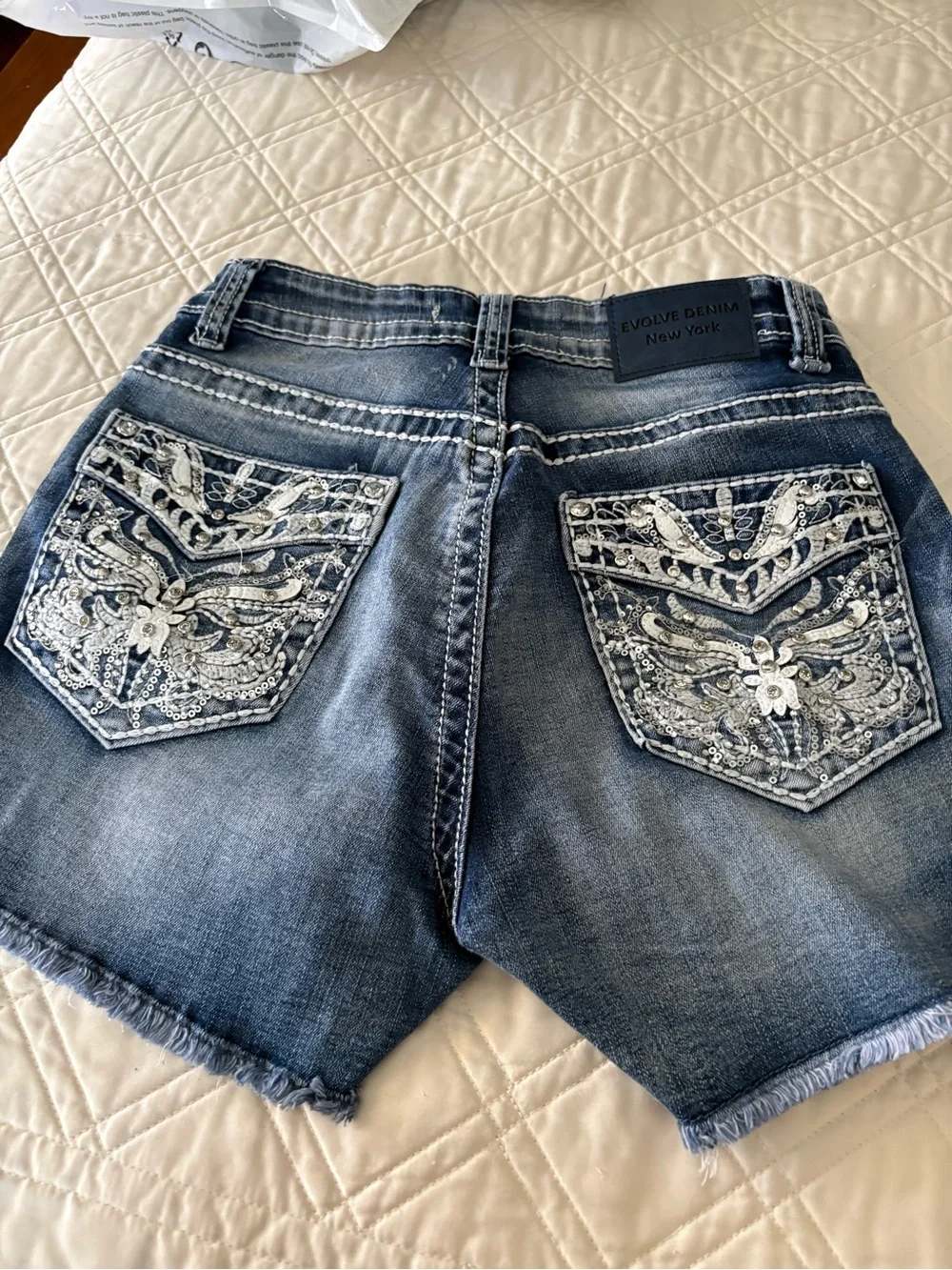Evolve Denim Frayed Hem Women's Shorts - Blue NWOT